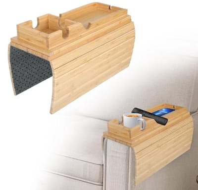 Bankdienblad met Houten Bamboe - Antislip Armleuningtafel voor Banken - Ruimtebesparend met Bekerhouder