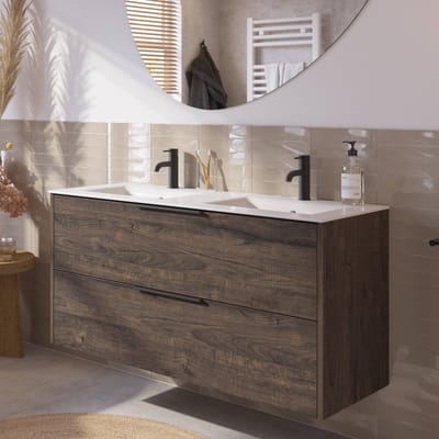 Saqu Lima Badkamermeubel Set - 121x51 cm - Voorgemonteerd - Bruin - Wastafelmeubel - Badmeubel
