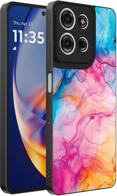 Geschikt voor Motorola Edge 50 Neo Telefoonhoesje met Regenboog Acryl Marmer Opdruk - TPU Backcover Case Rainbow Acrylic Marble Design - Smartphonica geschikt voor Motorola Edge 50 Neo