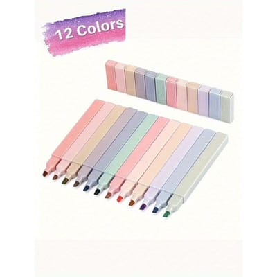 Surligneurs Esthétiques Carrés Morandi, Surligneurs Pastel à Pointe Biseautée Douce, Ne Bavent Pas, Sèchent Rapidement Pour le Journaling et la Prise de Notes 12PCS multicolore