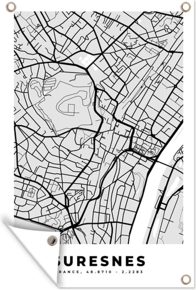 Muurdecoratie Plattegrond – Kaart – Stadskaart – Frankrijk – Suresnes - 120x180 cm - Tuinposter - Tuindoek