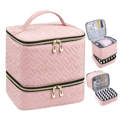 Roze Make-up Opbergtas Organizer – Draagbare Opbergcase met Rits & Handvat – Voor Cosmetica, Nagellak en Accessoires