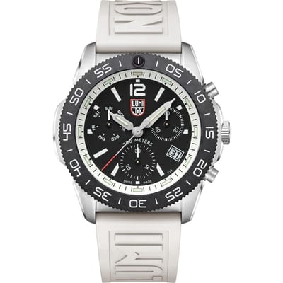 Montre pour homme Luminox Pacific Diver chronographe bracelet en caoutchouc blanc cadran noir montre à quartz suisse XS.3141 200M pour homme noir
