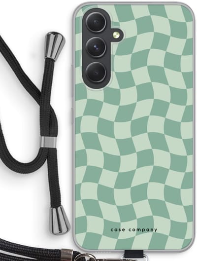 Case Company® - Hoesje met koord geschikt voor Samsung Galaxy A54 hoesje met Koord - Grid Groen - Telefoonhoesje met Zwart Koord - Bescherming aan alle Kanten en Over de Schermrand