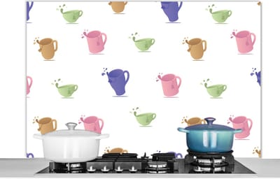 Spatscherm keuken 120x80 cm - Kookplaat achterwand Patronen - Thee - Theekop - Muurbeschermer - Spatwand fornuis - Hoogwaardig aluminium