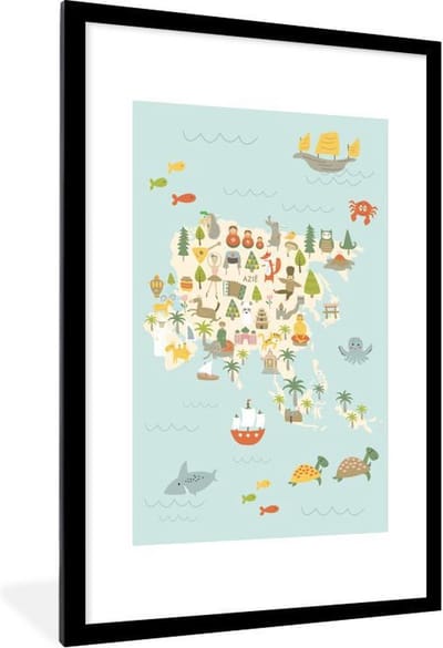 Wereldkaart Kinderen - Kleuren - Azië - Schoolplaat - Kinderkamer - 60x90 cm