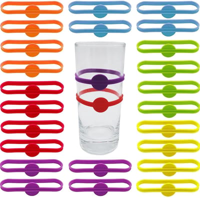 Allecto - Glazen Marker - Siliconen Drankmarkers - Herbruikbaar - 6 Kleuren - Identificatie Wijnglas - Perfect voor Feesten - 24 Stuks