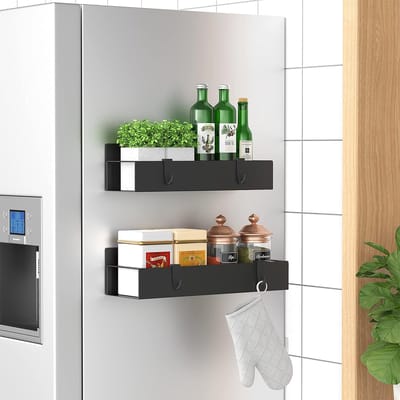 YONO Magnetisch Keukenrek Hangend - 2 Stuks - Kruidenrek Ophangbaar met Haakjes - Organizer Keuken Rek - Zwart