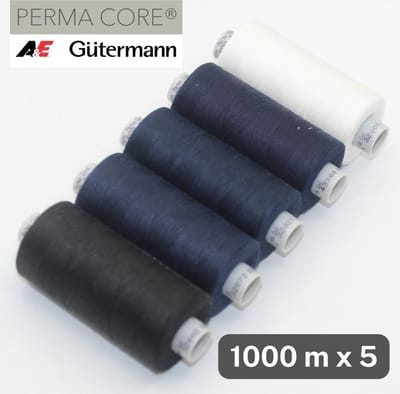 Gütermann Perma Core Naaigaren - 5 x 1000 m - Zwart, Blauw en Wit
