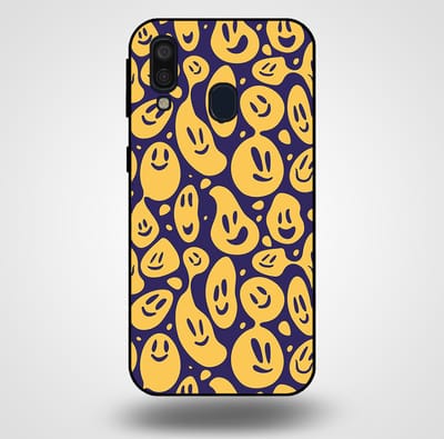Smartphonica Telefoonhoesje voor Samsung Galaxy A40 met smiley opdruk - TPU backcover case emoji design - Paars Geel geschikt voor Samsung Galaxy A40