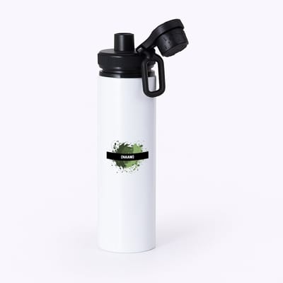 Hacebo® - groene verfvlek met eigen naam waterfles met draaidop zwart - Kunst - kunstenaars/kunstenaressen - verjaardag - mensen die houden van verven - kunst liefhebbers - cadeau - kado - geschenk - gift - water fles - 850ML