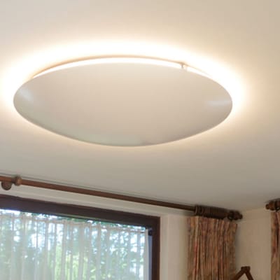 Galaxy Bowl Rond infraroodpaneel plafond verwarming met verlichting - verwarmingsvermogen 600 Watt - schaal rond 84 cm, indirecte verlichting door middel van LED stip- draadloos geschakeld met wandschakelaar, prog.wandthermostaat met WiFi functie