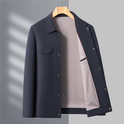 Nieuwe Herenjas Lente en Herfst Jas Middelbare Leeftijd High-end Zakelijk Casual Jas Papa Kraag Top 4XL marineblauwe kleur