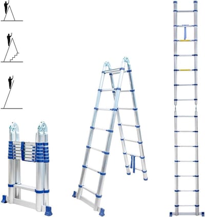 Multifunctionele Telescopische Ladder 4,4m Scharnierend Inklapbaar Lichtgewicht Aluminium