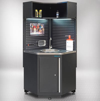 Datona® Werkplaatsinrichting PREMIUM hoekwerkbank met RVS gootsteen - Zwart
