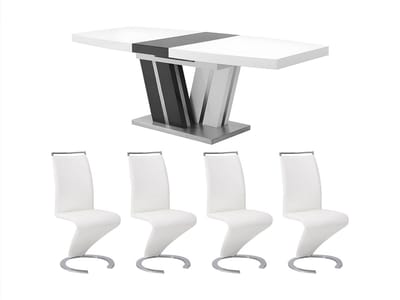 Vente-unique Tafelset NOAMI + 4 stoelen TWIZY - Wit en grijs