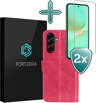 Hoesje Met 2x Screenprotector - Geschikt voor Samsung Galaxy A36 - Luxe Pasjeshouder - Flip Case - Bookcase Portemonee - Kunstleer Book Case - Flipcase Hoes - Book Cover - Walletcase - Portemonneehoes - Donkerroze