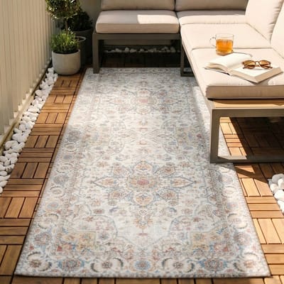 Fraai Wasbare loper - Domingo Mandala Wit - 80x180cm