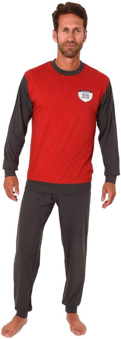Herenpyjama met lange mouwen en manchetten Pyjama's in leuke kleuren en met frontprint