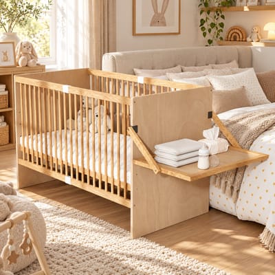 Babybedje - Babybed - Multifunctioneel babybedje - 4 Hoogtestanden - Met opbergplank/aankleedtafel - Met Uitvalbeveiliging - 70x140x94 cm - Massief Grenenhout - Stevig en veilig - Natuurlijke houttint