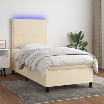 vidaXL - Boxspring - met - matras - en - LED - stof - crèmekleurig - 100x200 - cm