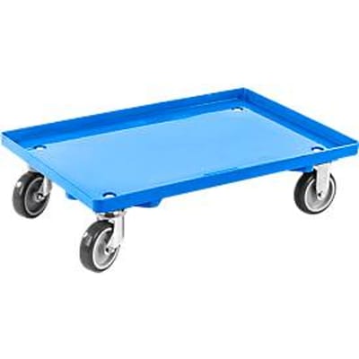 Transportroller, gesloten, L 415 x B 615 x H 175 mm, draagvermogen 300 kg, 4 zwenkwielen, blauw