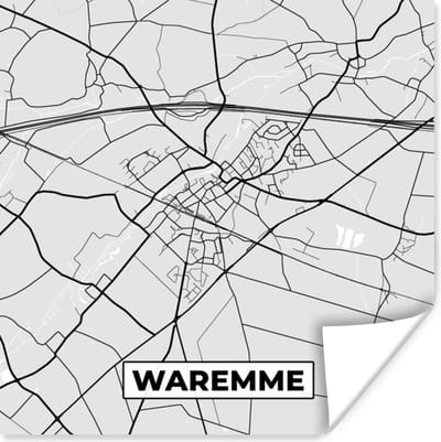 Poster België – Waremme – Stadskaart – Kaart – Zwart Wit – Plattegrond - 100x100 cm XXL