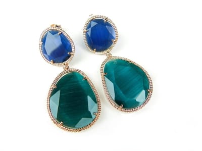Zilveren oorringen oorbellen roos goud verguld Model Magic Colors groene en blauwe stenen