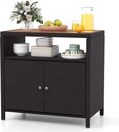 Rattan Opbergkast voor Tuin, Balkon en Pool - 90 x 53 x 66 cm