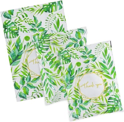 50 x Kleurrijke polyethyleen verzendzakken met handvat "Thank you" groen formaat B4 25,5 x 37 cm- kunststof / Webshopzakken voor kleine bedrijven en kleding / Plastic Envelop / Verzendenveloppen / Koerierszakken / Poly Mailer