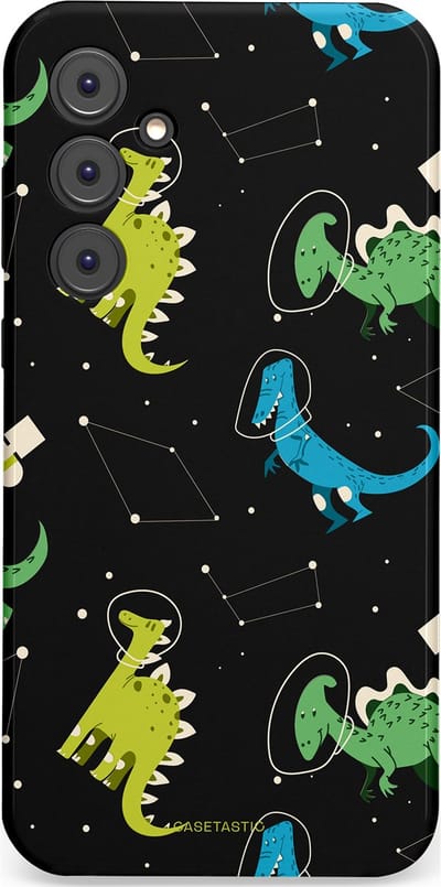Casetastic hoesje geschikt voor Samsung Galaxy A35 - Dubbellaagse bescherming - Dino in de sterren - Fashion Case - Zwart Groen