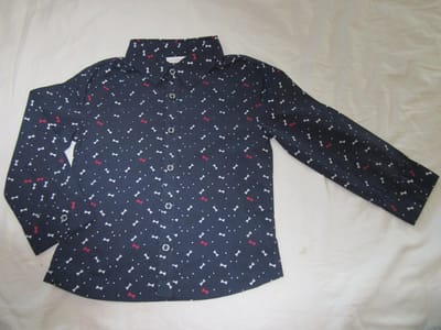 noukie's , jongens , overhemd , blauw , strikje wit , rood  4 jaar 104
