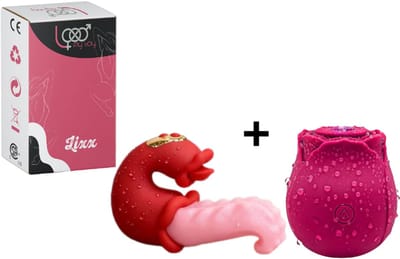 Lovemytoy® Duo Set voor Vrouwen – Roos Clitoris Zuigvibrator & Tong Vibrator met Lick-beweging – 10 Zuigstanden + 10 Tong- & Vibratiestanden – Waterdicht