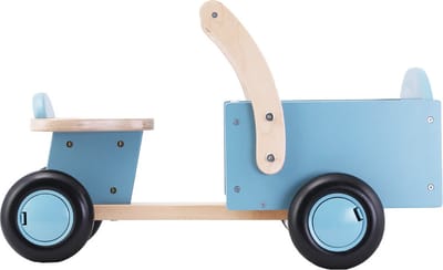 Bandits & Angels Bakfiets Loopfiets Hout Little Rider Retro Blue vanaf 1 jaar - Voor Jongens - Ride-On Houten Bakfiets - Houten Loop Fiets Blauw - Geluidsarme Wielen - Kraamcadeau