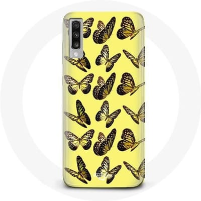 Hoesje - Samsung - Galaxy A70 - Vlinders - Geel - Flexibel geel