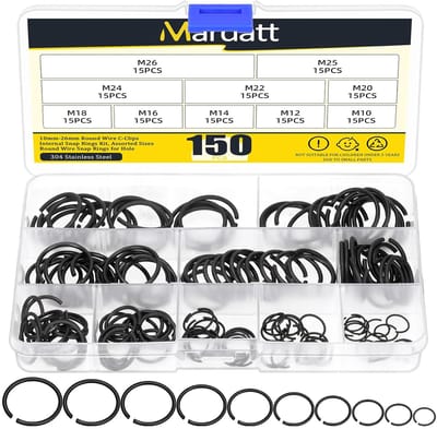 150pcs 10 Sizes 10mm to 26mm Round Wire C Clips Internal Spring Washers Set, Round Wire Spring Washers Safety Rings - ShopVlot