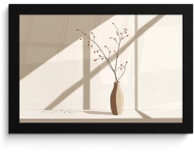 Poster in lijst - Fotolijst 30x20 cm - Posters - Vaas - Takken - Bessen - Minimalistisch - Posterlijst zwart - Decoratie - Wanddecoratie woonkamer - Muurdecoratie slaapkamer