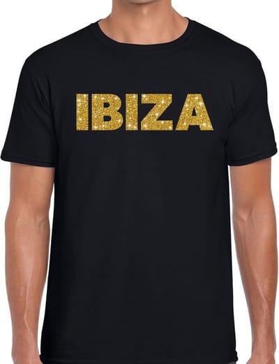 Ibiza gouden glitter tekst t-shirt zwart heren - heren shirt Ibiza S