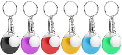 6 stuks tafeltennis sleutelring schattig mini pong design hanger sleutelhanger sleutelringen met racket en bal voor sportliefhebbers fans carnaval prijzen, Standaard