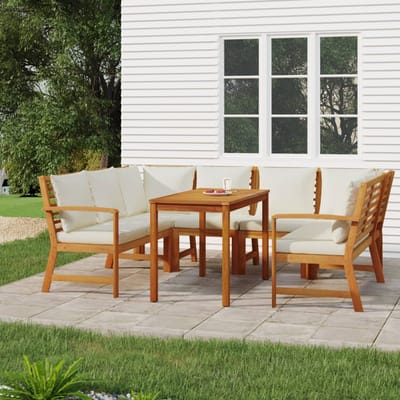vidaXL - 7-delige - Tuinset - met - kussens - massief - acaciahout