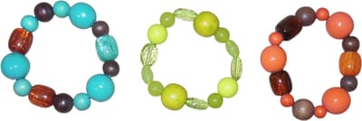 Armbanden met kralen turquoise-groen-oranje set van 3 stuks.