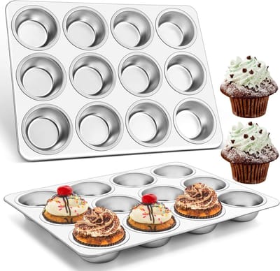 Muffinbakvorm set van 2 van roestvrij staal voor perfect gebakken muffins en cupcakes