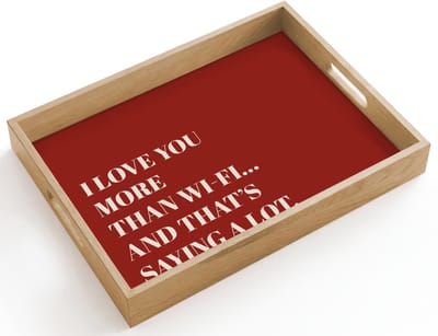 Dienblad hout 40x30 cm - Schootdienblad - Rood - Quote - Liefde - Borrelplank rechthoek - Plateau dienbladen