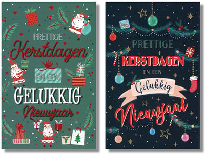 MGPcards - 20 Luxe dubbele wenskaarten - Kerstkaarten / Nieuwjaar - Foliebewerking - Witte envelop - 10.5 x 16 cm - 2 Motieven per doosje