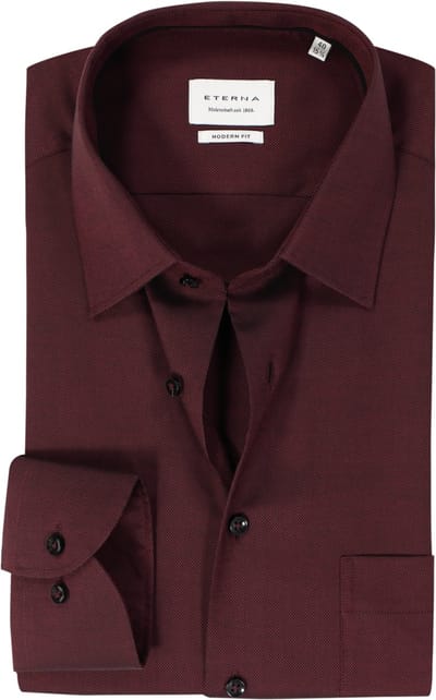 ETERNA modern fit overhemd - natte - diep donkerrood - Strijkvrij - Boordmaat: 39