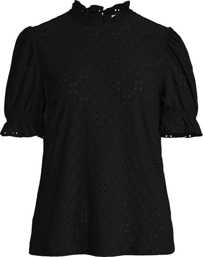 Vila T-shirt Vikawa S/s Flounce Top/su - Noos 14070251 Black Dames Maat - S