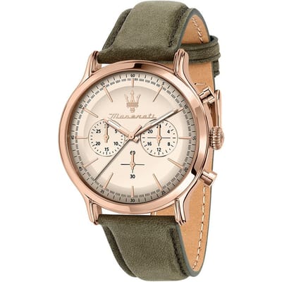 Maserati Epoca Chronograaf Leren Band Beige Wijzerplaat Quartz R8871633007 100M Herenhorloge beige