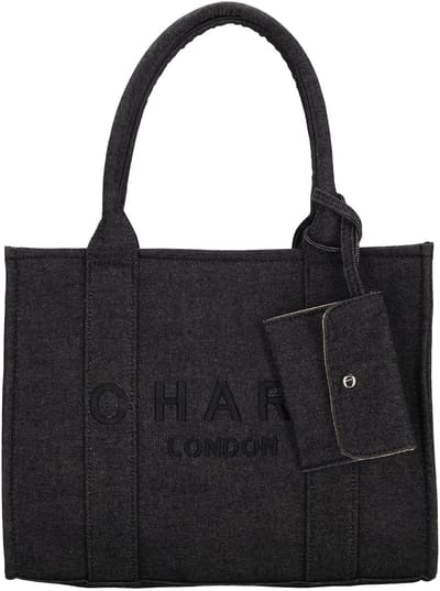 Charm London Bond Shopper - 34 x 27 x 15 cm - Handtas - Schoudertas - Spijkerstof - Denim - Tote Bag - Dames Tas - Zwart