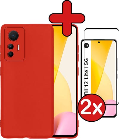 Hoesje - Met 2x Screenprotector - Geschikt voor Xiaomi 12 Lite - Sterk & Shockproof - Telefoon Hoes - Back Cover - Siliconen Case - Telefoonhoes - Rood