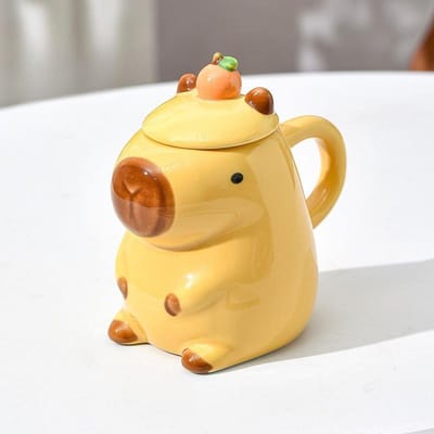 Capybara Keramische Mok Leuke Koffiekop voor Kantoor Thuisgebruik Kawaii Grote Capaciteit Waterbeker Drinken Cadeau voor Kerstmis Verjaardag 450ml geel